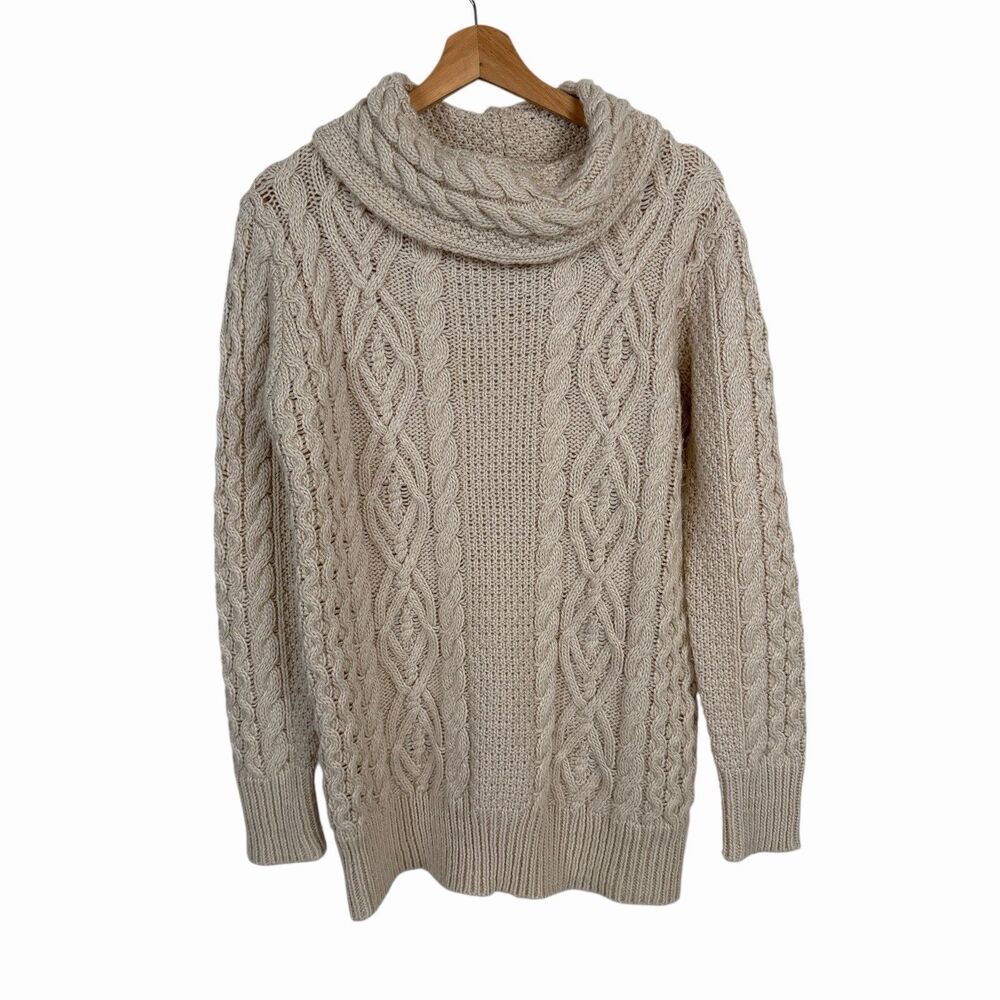 Zara Cable Knit Chunky Turtleneck Medium Cream Sweater Fisherman Ivory Pullover